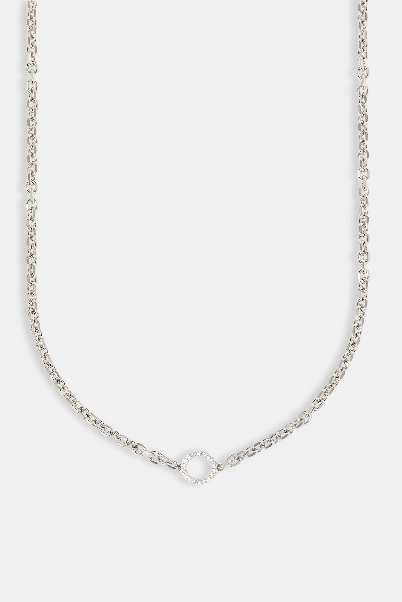 Iced Circle Outline Pendant Necklace - 10mm